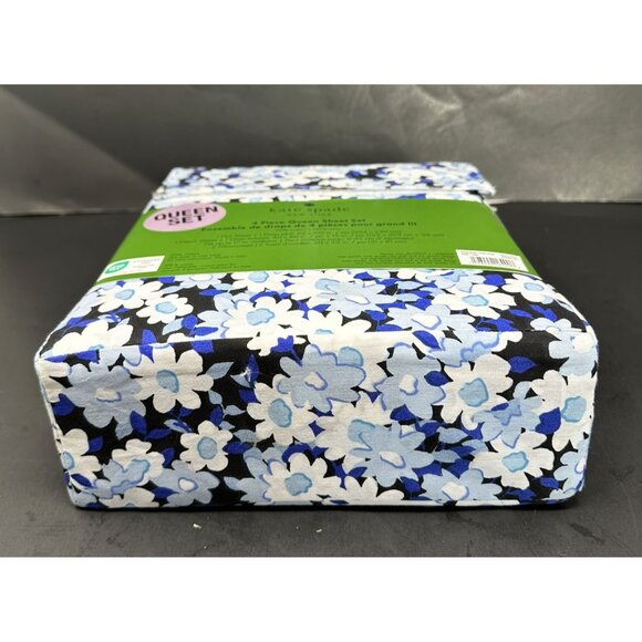 KATE SPADE VINTAGE GARDEN Indigo Blue Floral Print Cotton QUEEN Sheet Set NEW - Picture 7 of 8